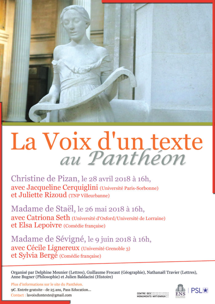 Affiche interne (ENS) - La Voix d'un texte au Panthéon